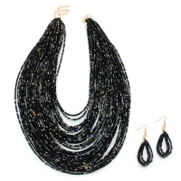 Black Boho Multi-Strand Beaded Statement Necklace